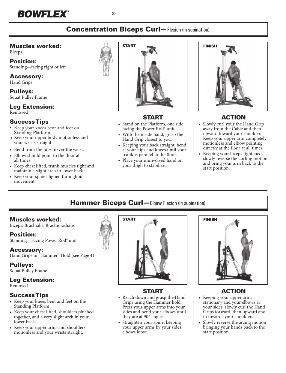 Arm exercises, Xtreme, Concentration biceps curl | Hammer biceps curl | Bowflex Xtreme 2 User Manual | Page 41 / 73