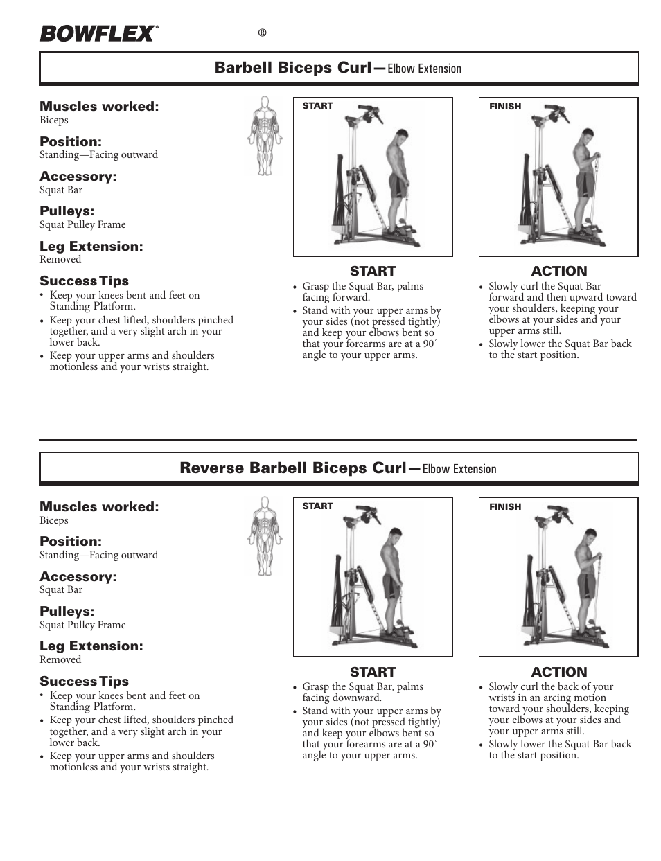 Arm exercises, Xtreme, Barbell biceps curl | Reverse barbell biceps curl | Bowflex Xtreme 2 User Manual | Page 42 / 73