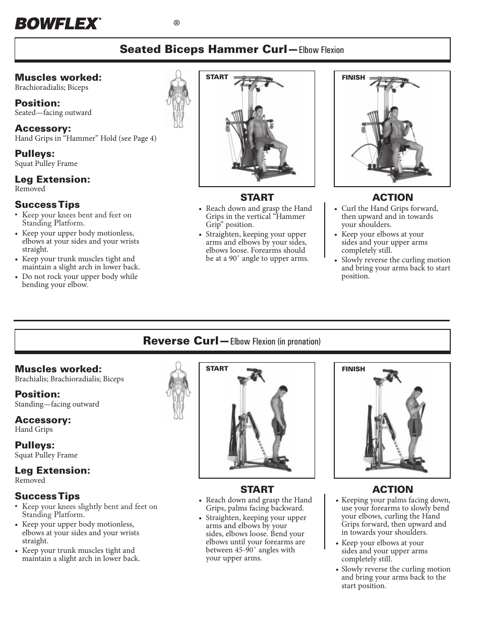 Arm exercises, Xtreme, Seated biceps hammer curl | Reverse curl | Bowflex Xtreme 2 User Manual | Page 43 / 73