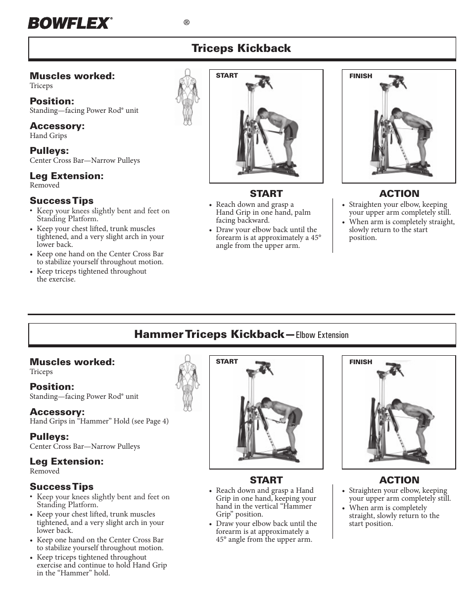 Arm exercises, Xtreme, Triceps kickback | Hammer triceps kickback | Bowflex Xtreme 2 User Manual | Page 44 / 73
