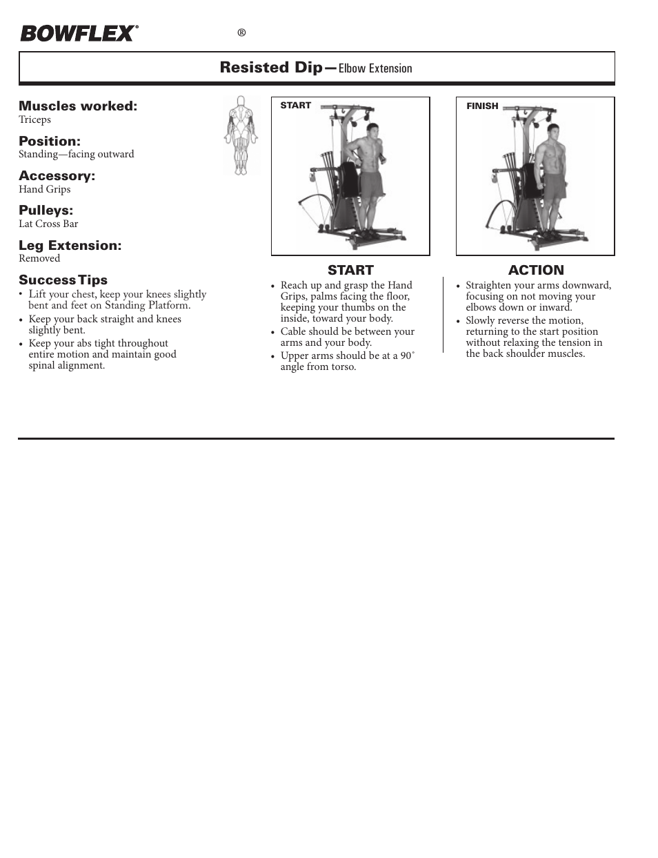 Arm exercises, Xtreme, Resisted dip | Bowflex Xtreme 2 User Manual | Page 47 / 73