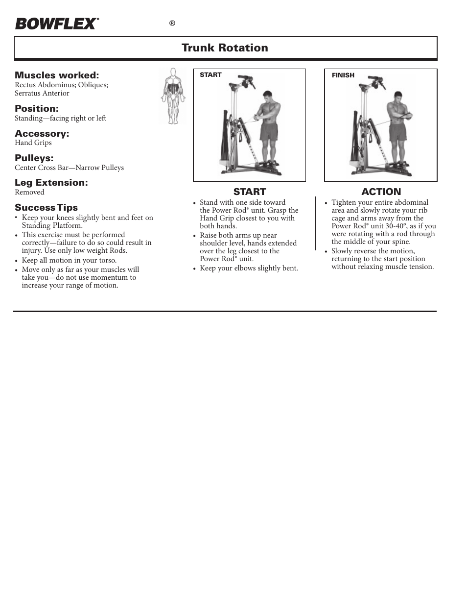 Abdominal exercises, Xtreme, Trunk rotation | Bowflex Xtreme 2 User Manual | Page 49 / 73