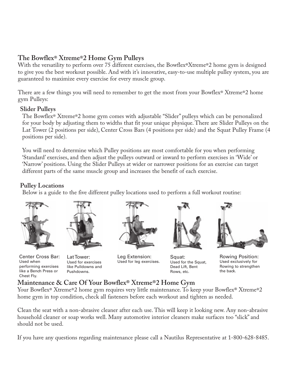 Maintenance & care of your bowflex, Xtreme, 2 home gym | The bowflex, 2 home gym pulleys | Bowflex Xtreme 2 User Manual | Page 5 / 73