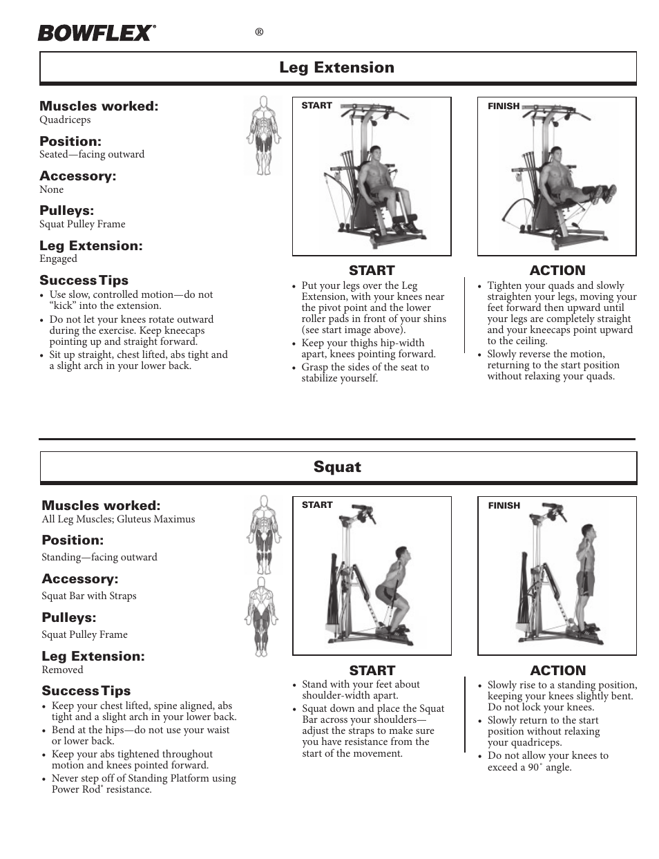 Leg exercises, Xtreme, Leg extension | Squat | Bowflex Xtreme 2 User Manual | Page 50 / 73
