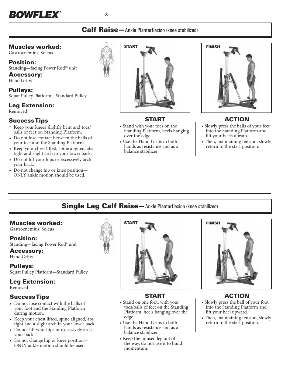 Leg exercises, Xtreme, Calf raise | Single leg calf raise | Bowflex Xtreme 2 User Manual | Page 51 / 73