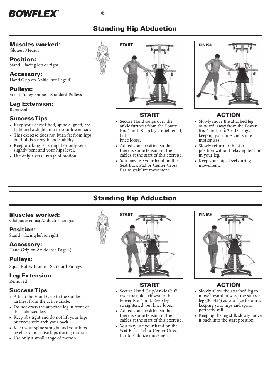 Leg exercises, Xtreme, Standing hip abduction standing hip adduction | Bowflex Xtreme 2 User Manual | Page 53 / 73