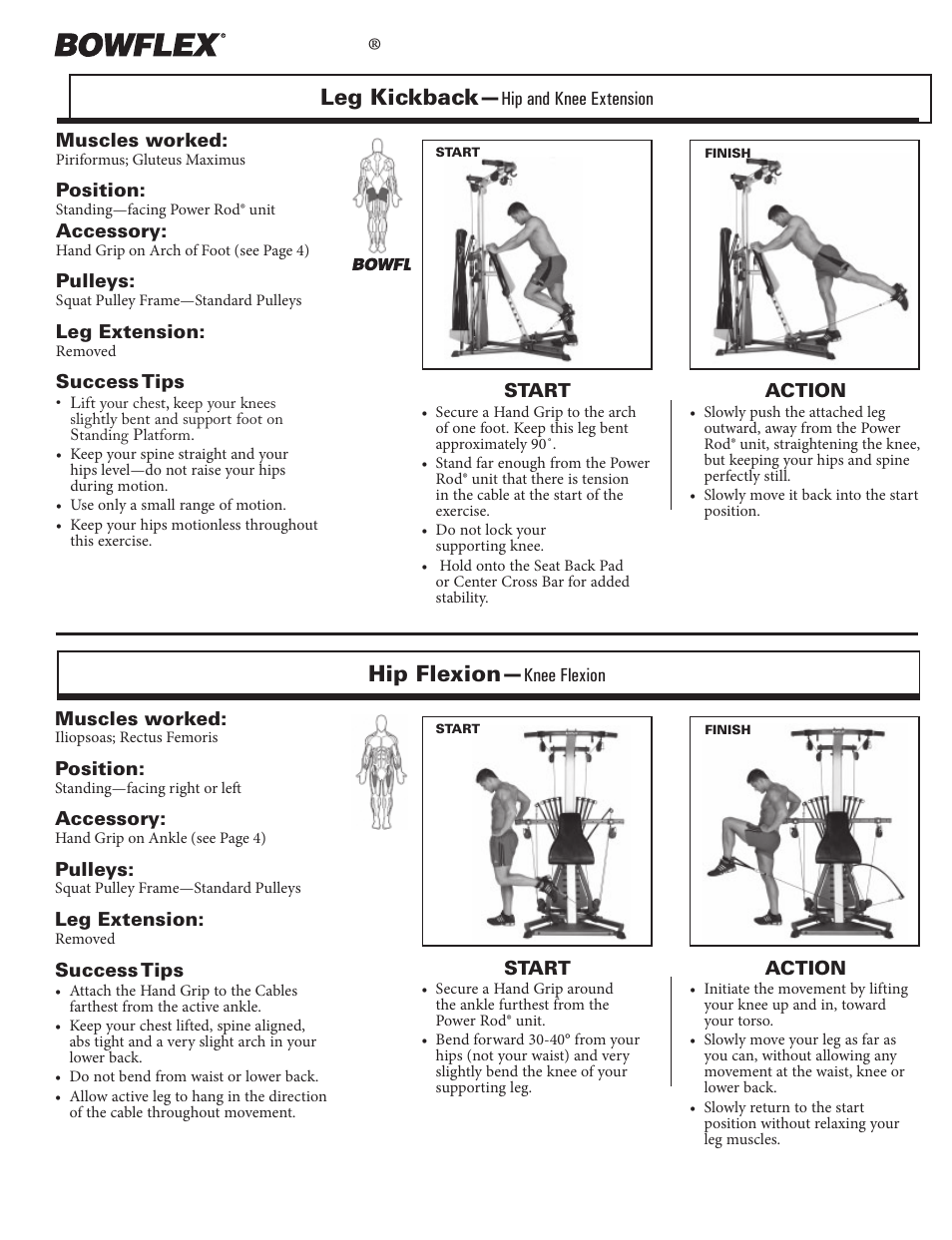 Leg exercises, Xtreme, Leg kickback | Hip flexion | Bowflex Xtreme 2 User Manual | Page 54 / 73