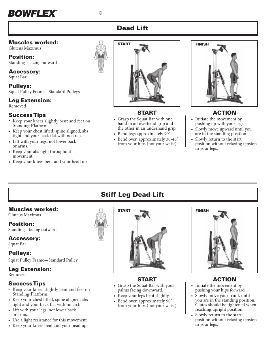 Leg exercises, Xtreme, Dead lift stiff leg dead lift | Bowflex Xtreme 2 User Manual | Page 55 / 73