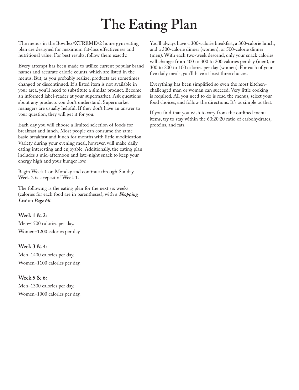 The eating plan | Bowflex Xtreme 2 User Manual | Page 60 / 73