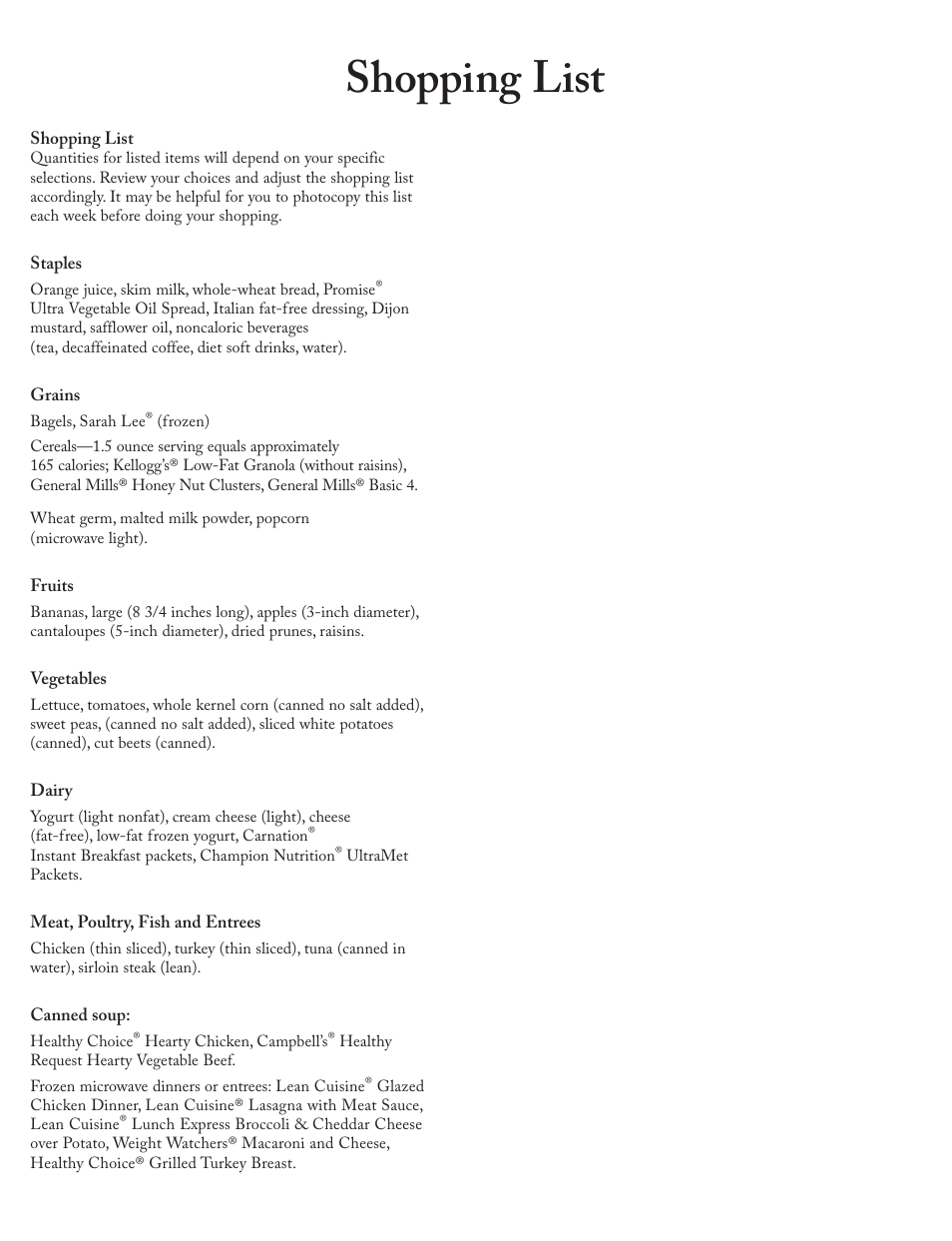 Shopping list | Bowflex Xtreme 2 User Manual | Page 63 / 73