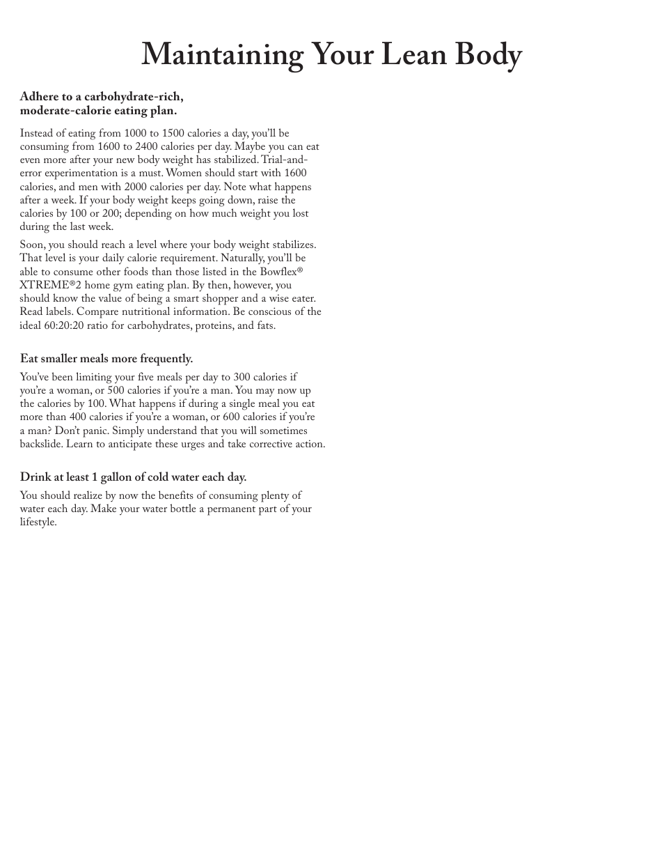 Maintaining your lean body | Bowflex Xtreme 2 User Manual | Page 65 / 73