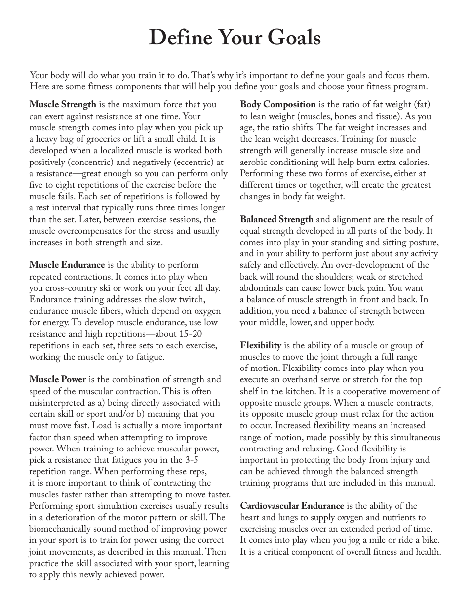 Define your goals | Bowflex Xtreme 2 User Manual | Page 8 / 73