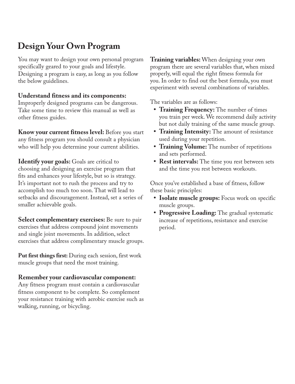 Design your own program | Bowflex Xtreme 2 User Manual | Page 9 / 73