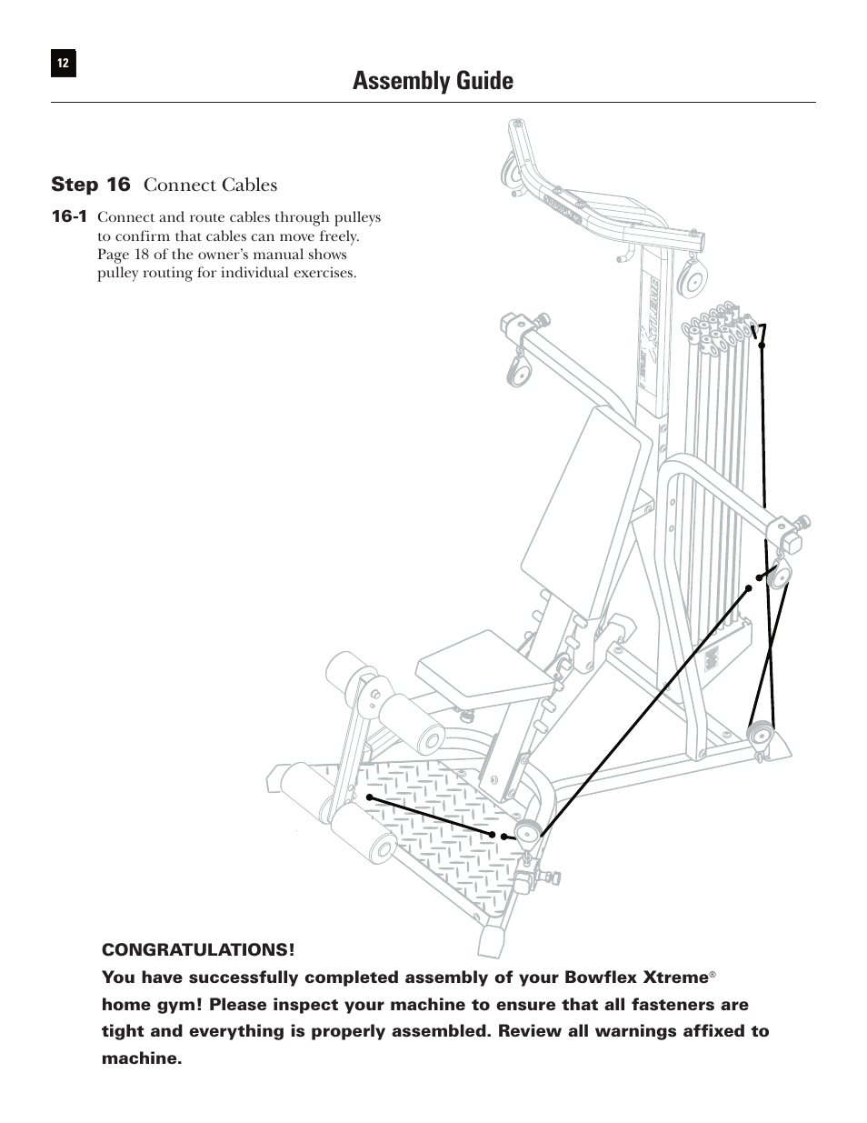Assembly guide, Step 16 connect cables | Bowflex Xtreme User Manual | Page 14 / 90