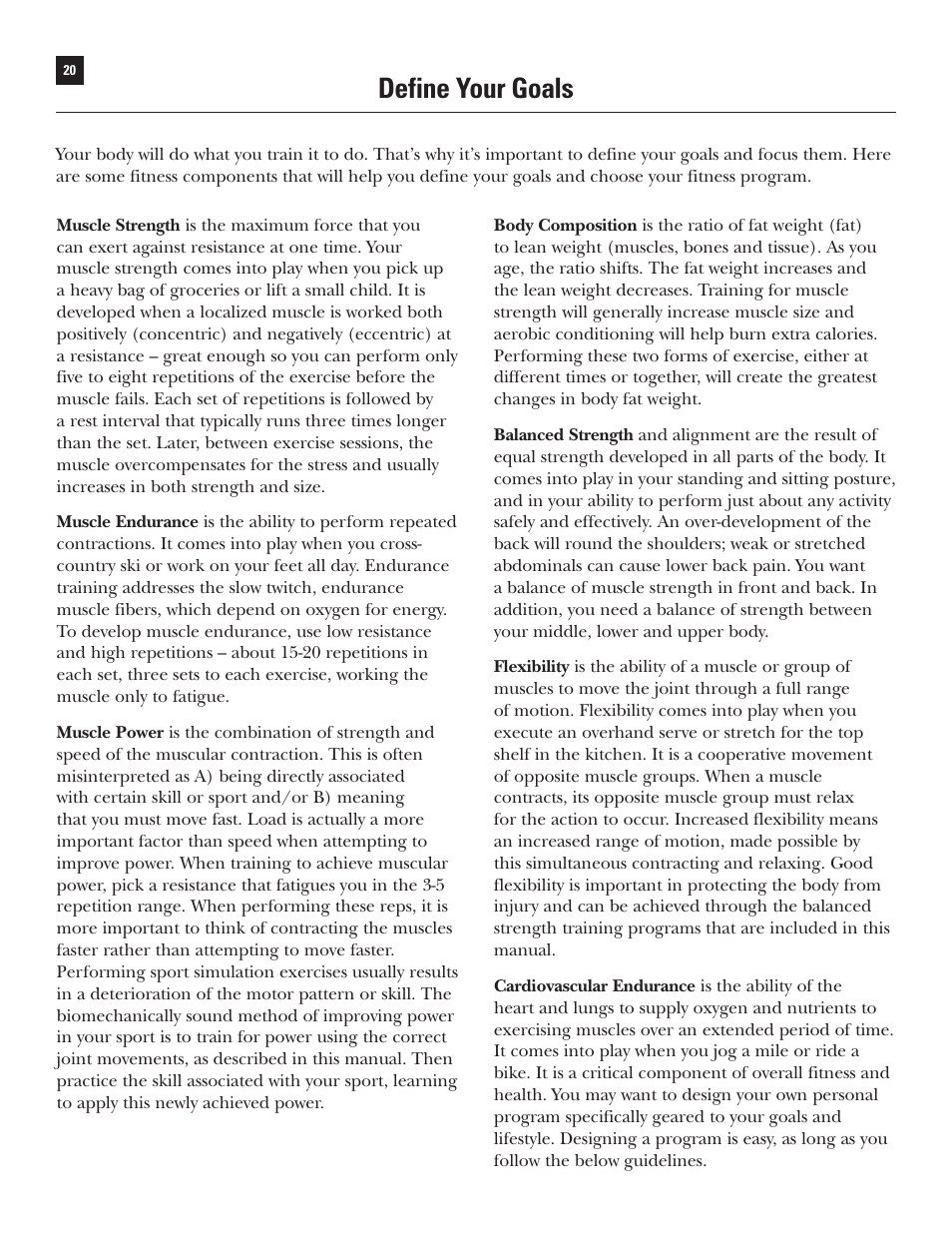Define your goals | Bowflex Xtreme User Manual | Page 22 / 90