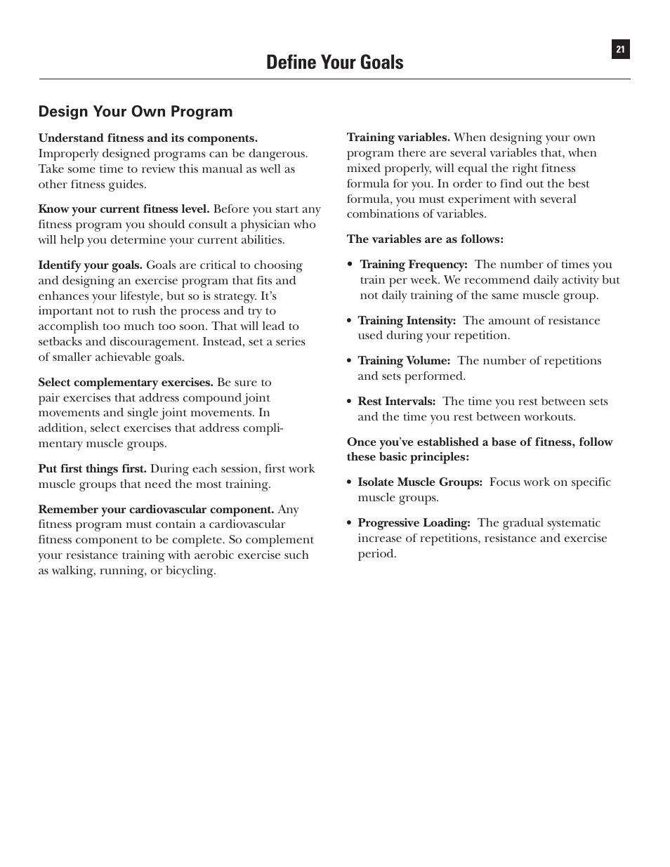 Define your goals, Design your own program | Bowflex Xtreme User Manual | Page 23 / 90