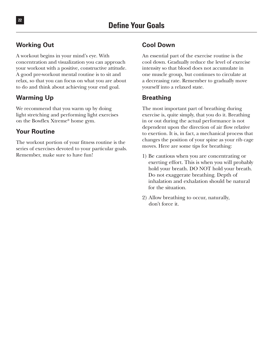 Define your goals | Bowflex Xtreme User Manual | Page 24 / 90