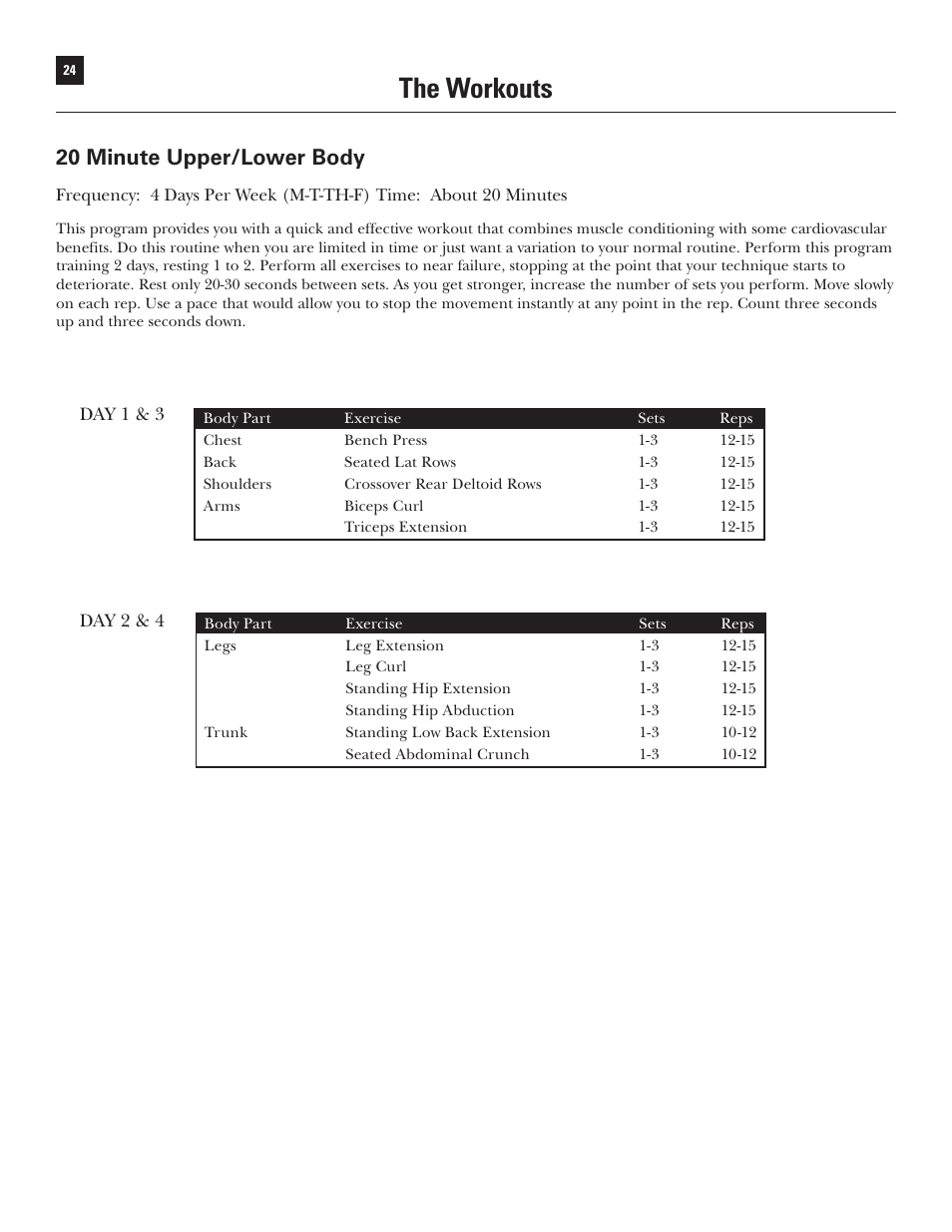The workouts, 20 minute upper/lower body | Bowflex Xtreme User Manual | Page 26 / 90