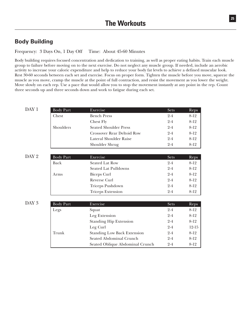 The workouts, Body building | Bowflex Xtreme User Manual | Page 27 / 90