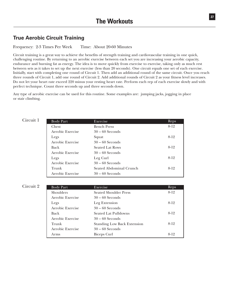 The workouts, True aerobic circuit training | Bowflex Xtreme User Manual | Page 29 / 90