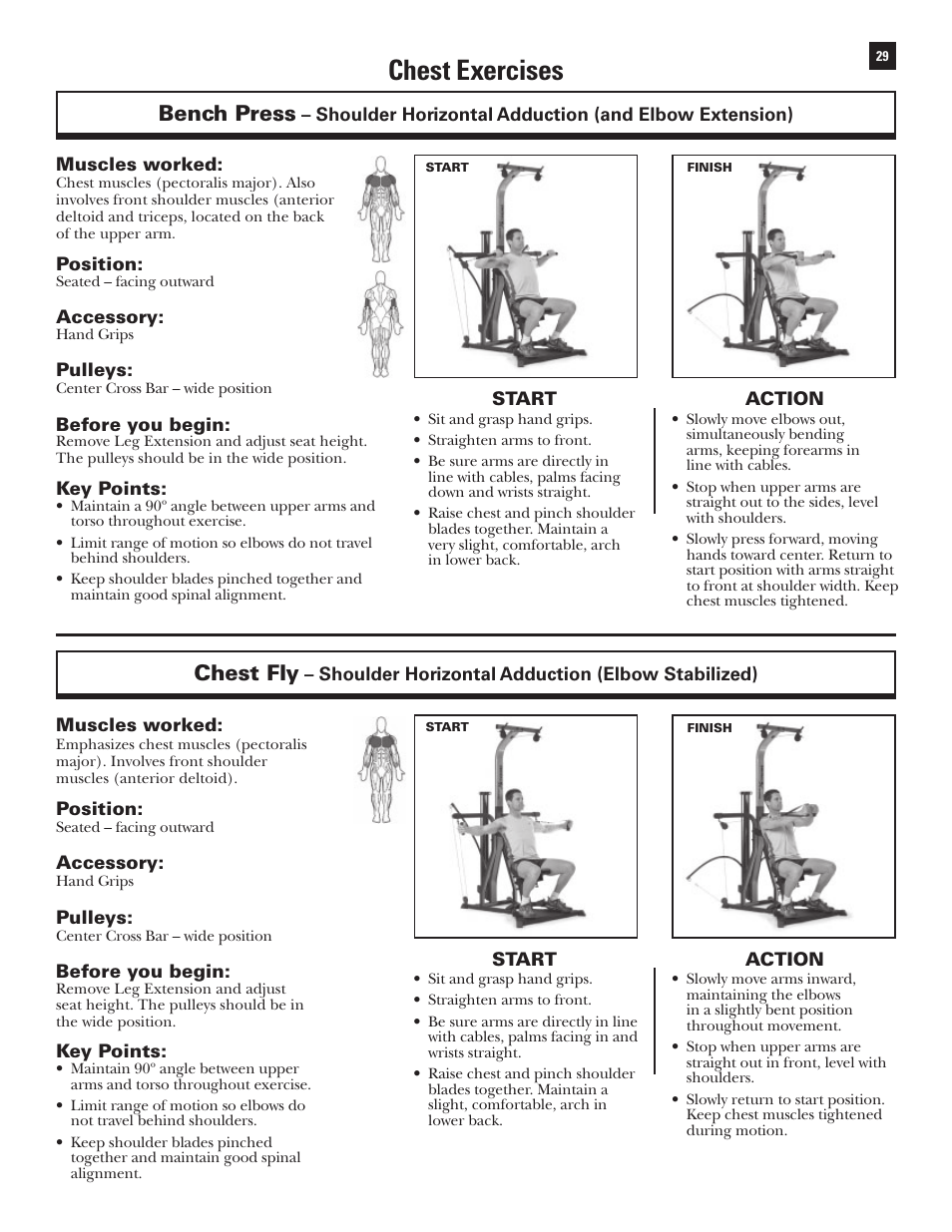 Chest exercises, Bench press, Chest fly | Bowflex Xtreme User Manual | Page 31 / 90
