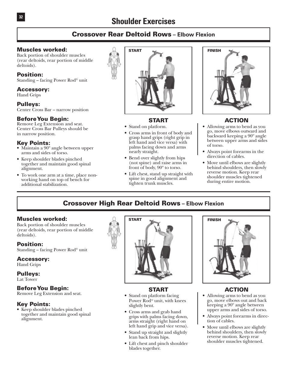 Shoulder exercises, Crossover rear deltoid rows, Crossover high rear deltoid rows | Bowflex Xtreme User Manual | Page 34 / 90