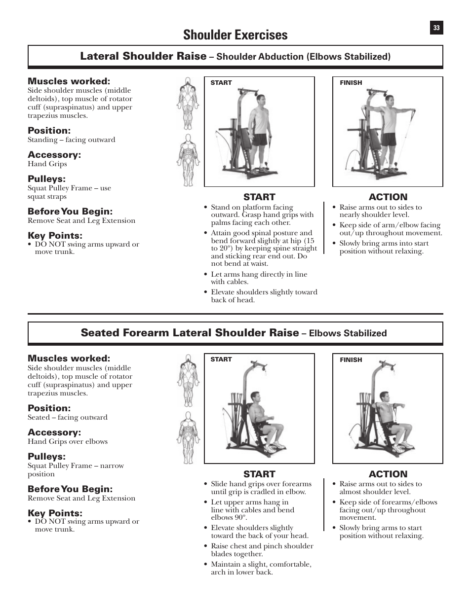 Shoulder exercises, Lateral shoulder raise, Seated forearm lateral shoulder raise | Bowflex Xtreme User Manual | Page 35 / 90