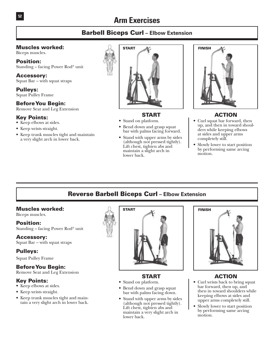 Arm exercises, Barbell biceps curl, Reverse barbell biceps curl | Bowflex Xtreme User Manual | Page 54 / 90