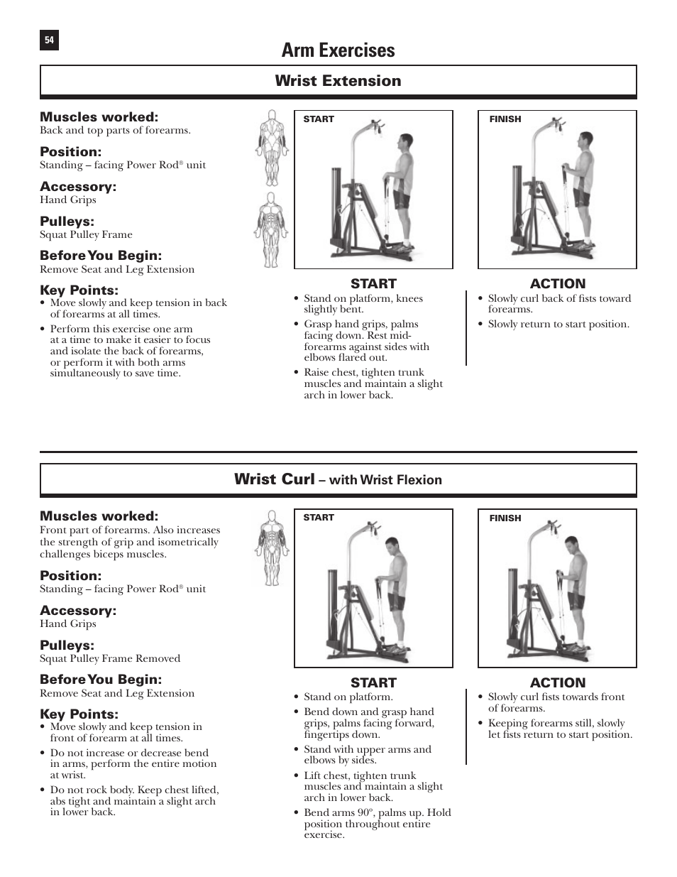 Arm exercises, Wrist curl, Wrist extension | Bowflex Xtreme User Manual | Page 56 / 90