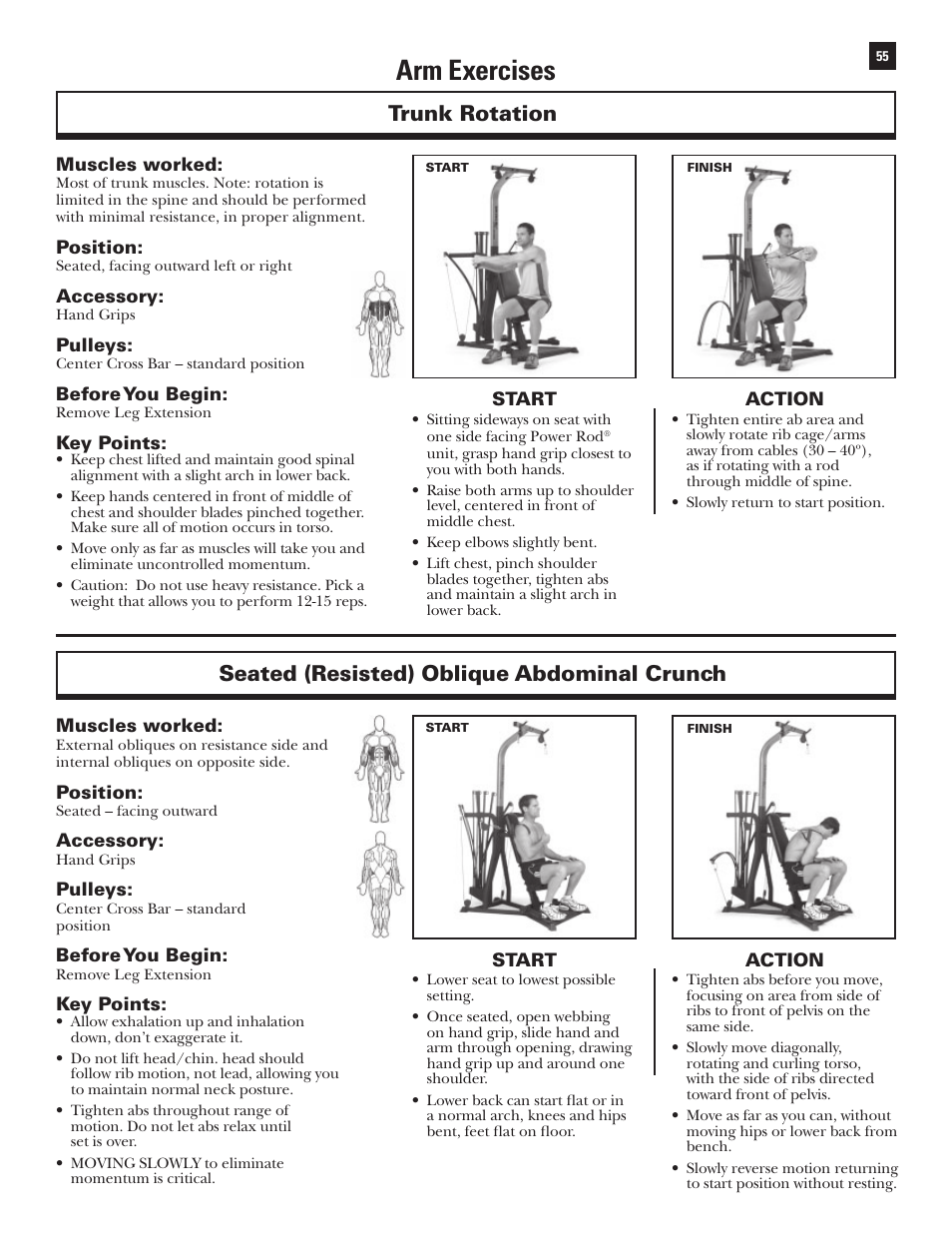 Arm exercises, Trunk rotation, Seated (resisted) oblique abdominal crunch | Bowflex Xtreme User Manual | Page 57 / 90