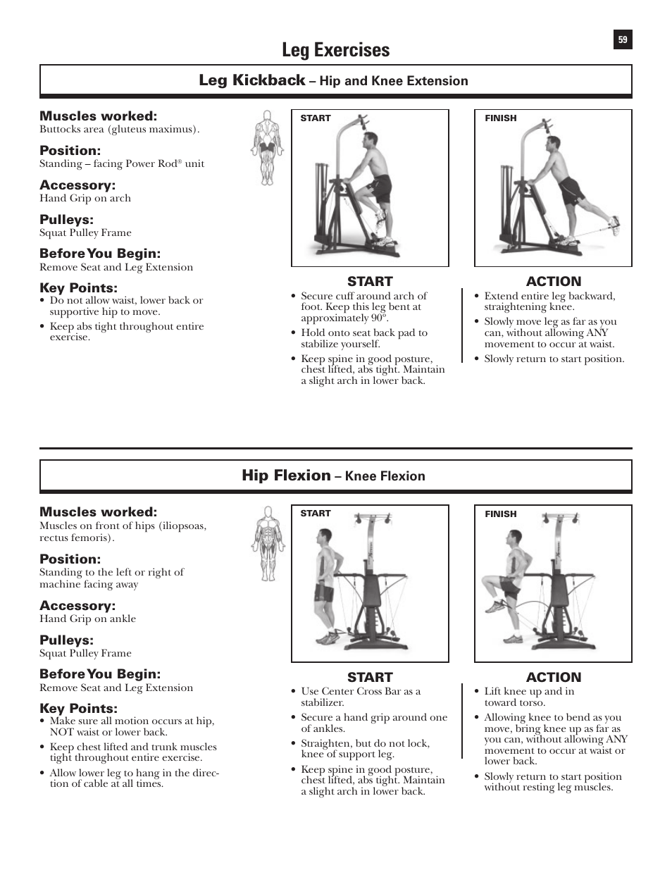 Leg exercises, Leg kickback, Hip flexion | Bowflex Xtreme User Manual | Page 61 / 90