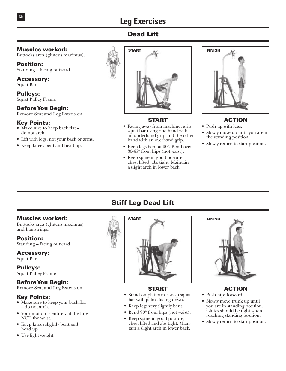Leg exercises, Dead lift, Stiff leg dead lift | Bowflex Xtreme User Manual | Page 62 / 90