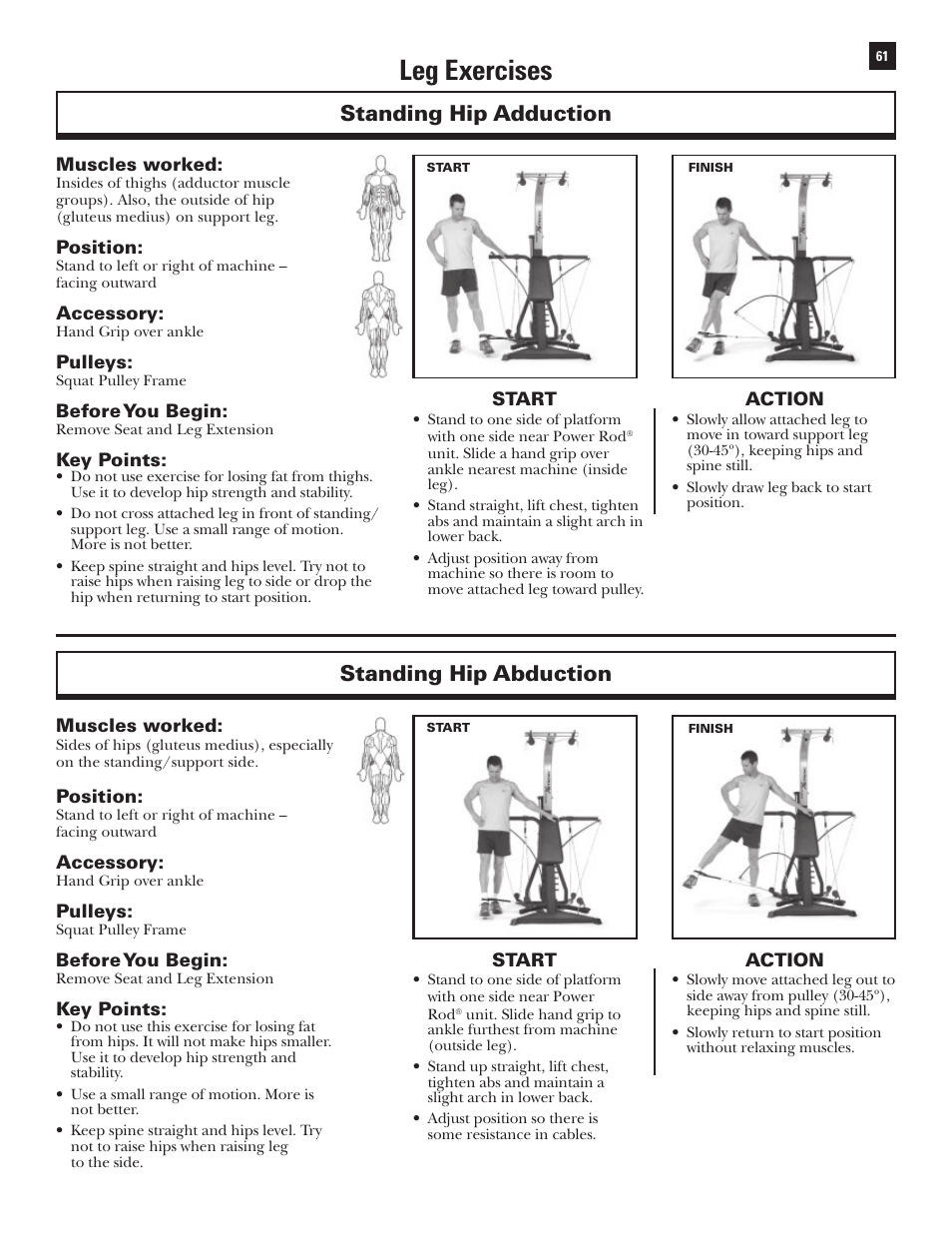 Leg exercises, Standing hip adduction, Standing hip abduction | Bowflex Xtreme User Manual | Page 63 / 90