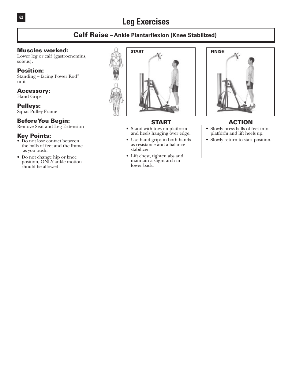 Leg exercises, Calf raise | Bowflex Xtreme User Manual | Page 64 / 90