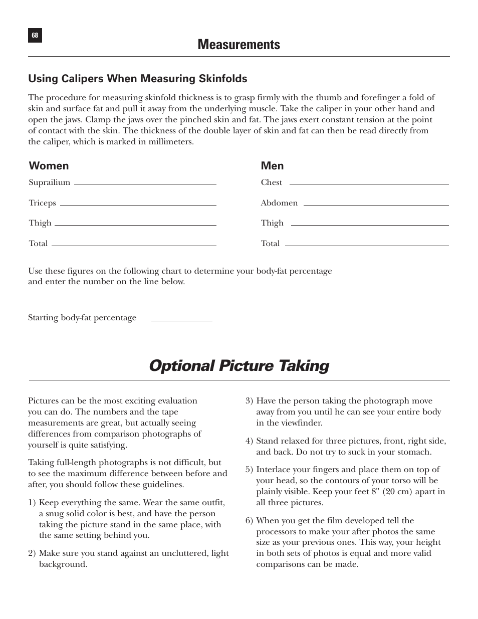 Optional picture taking, Measurements | Bowflex Xtreme User Manual | Page 70 / 90