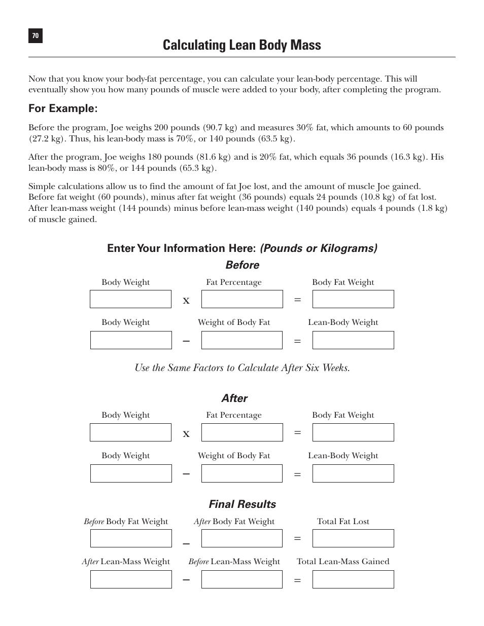 Calculating lean body mass | Bowflex Xtreme User Manual | Page 72 / 90