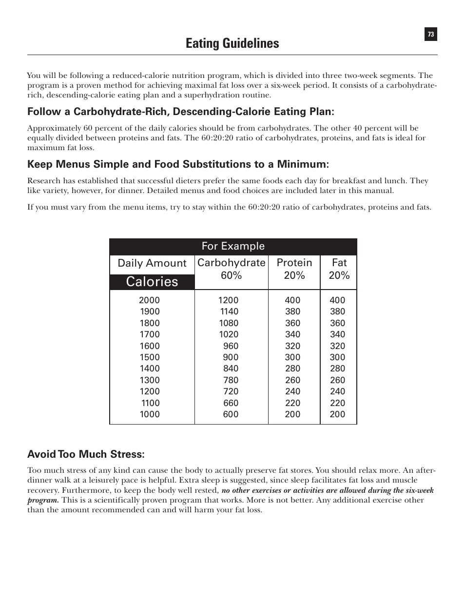 Calories, Eating guidelines | Bowflex Xtreme User Manual | Page 75 / 90