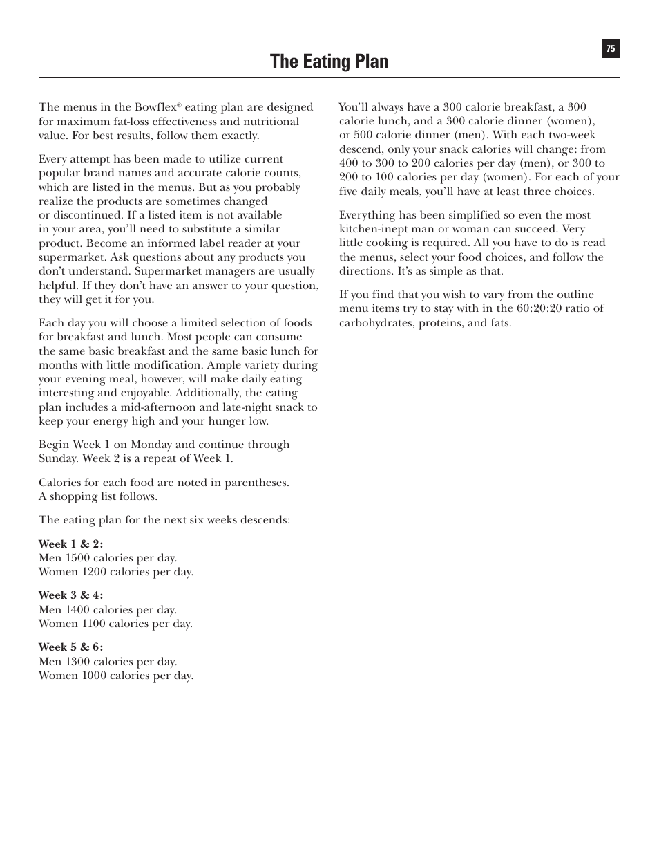 The eating plan | Bowflex Xtreme User Manual | Page 77 / 90