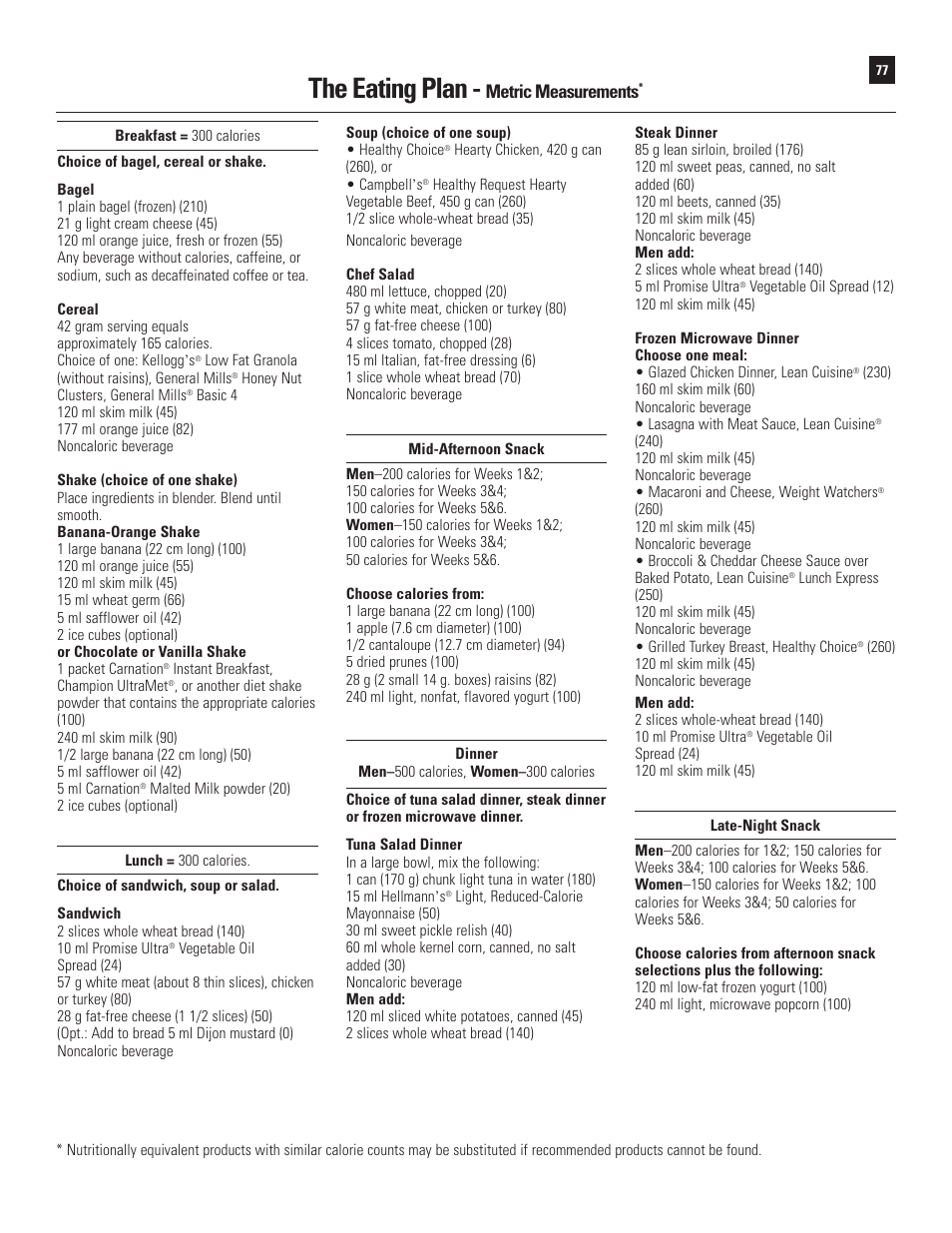 The eating plan, Metric measurements | Bowflex Xtreme User Manual | Page 79 / 90