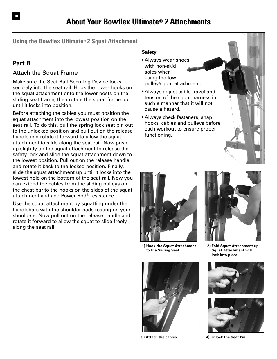 About your bowflex ultimate, 2 attachments, Part b | Using the bowflex ultimate, 2 squat attachment | Bowflex Ultimate 2 User Manual | Page 12 / 88