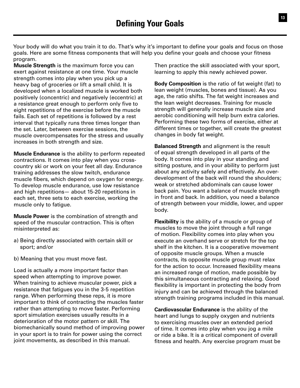 Defining your goals | Bowflex Ultimate 2 User Manual | Page 15 / 88