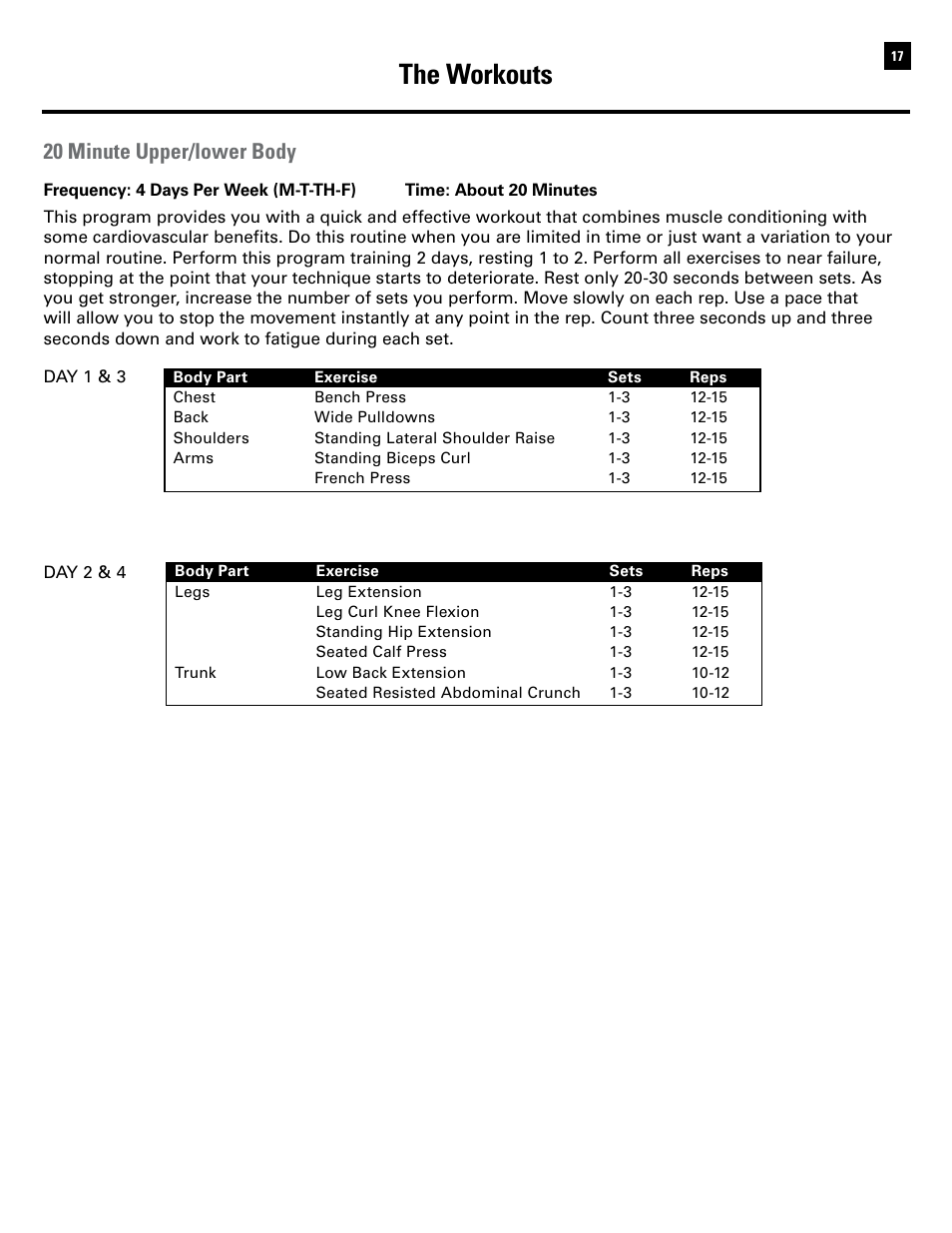 The workouts, 20 minute upper/lower body | Bowflex Ultimate 2 User Manual | Page 19 / 88