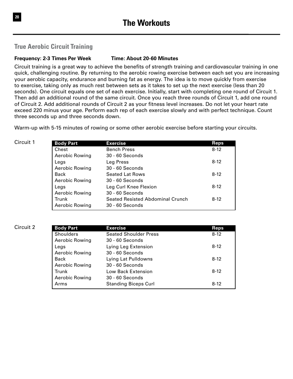 The workouts, True aerobic circuit training | Bowflex Ultimate 2 User Manual | Page 22 / 88