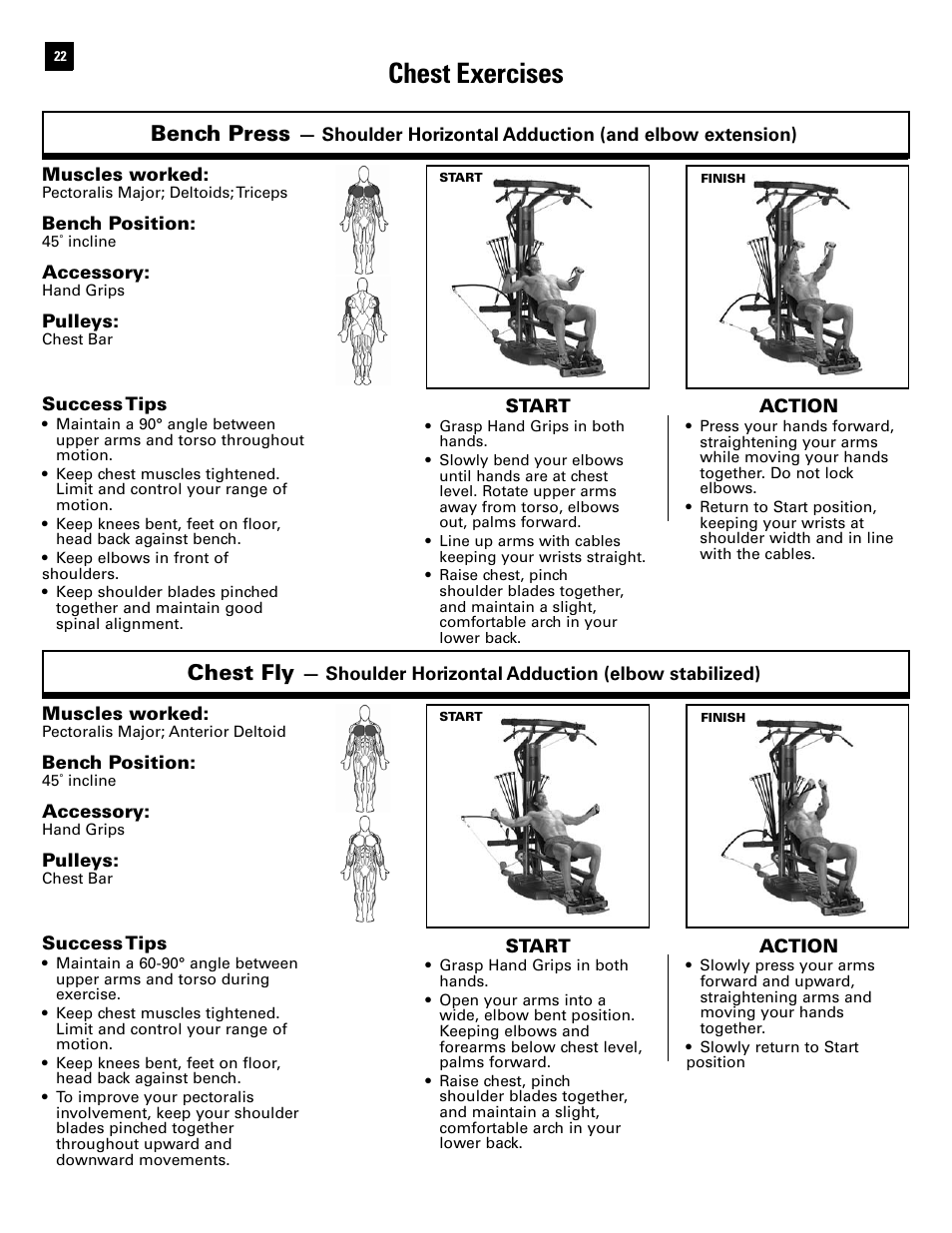 Chest exercises, Bench press, Chest fly | Bowflex Ultimate 2 User Manual | Page 24 / 88