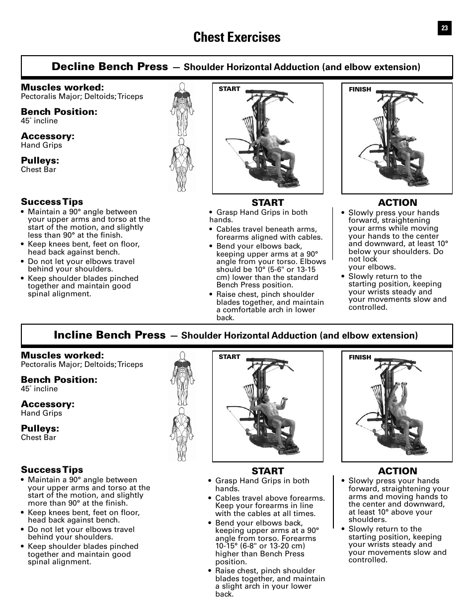 Chest exercises, Decline bench press, Incline bench press | Bowflex Ultimate 2 User Manual | Page 25 / 88