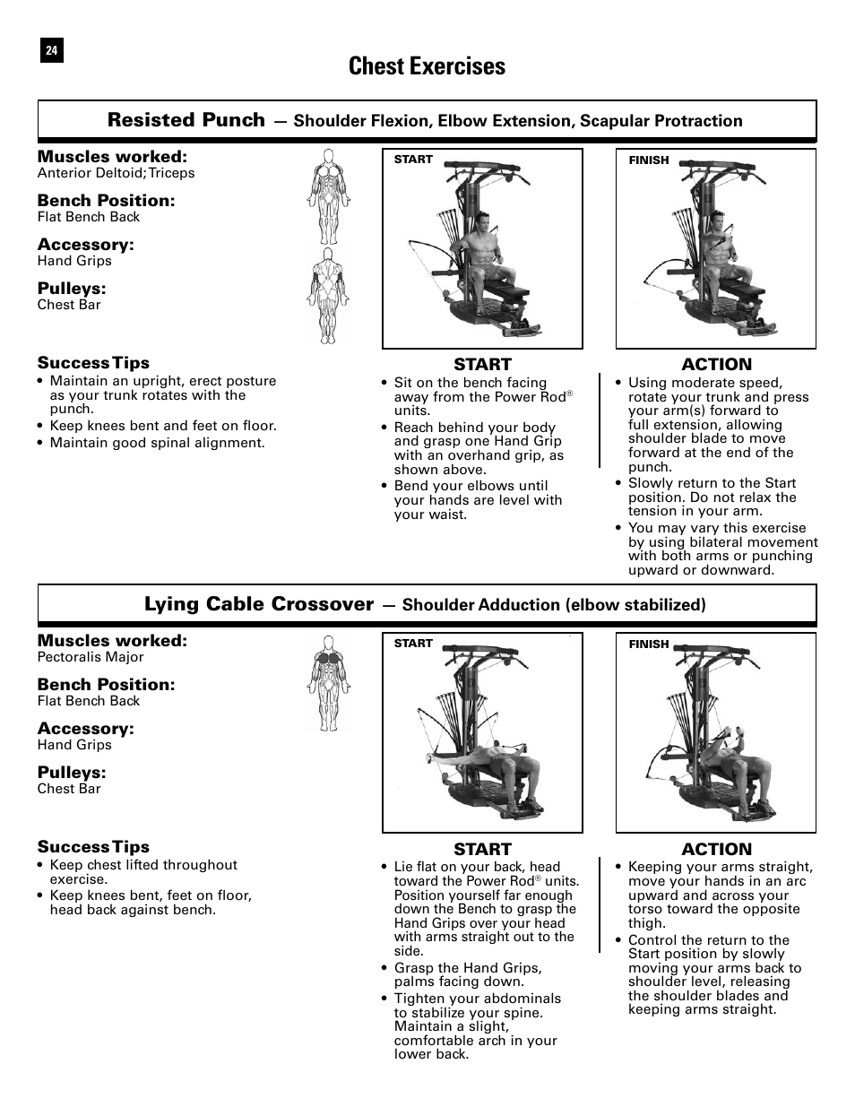 Chest exercises, Resisted punch, Lying cable crossover | Bowflex Ultimate 2 User Manual | Page 26 / 88