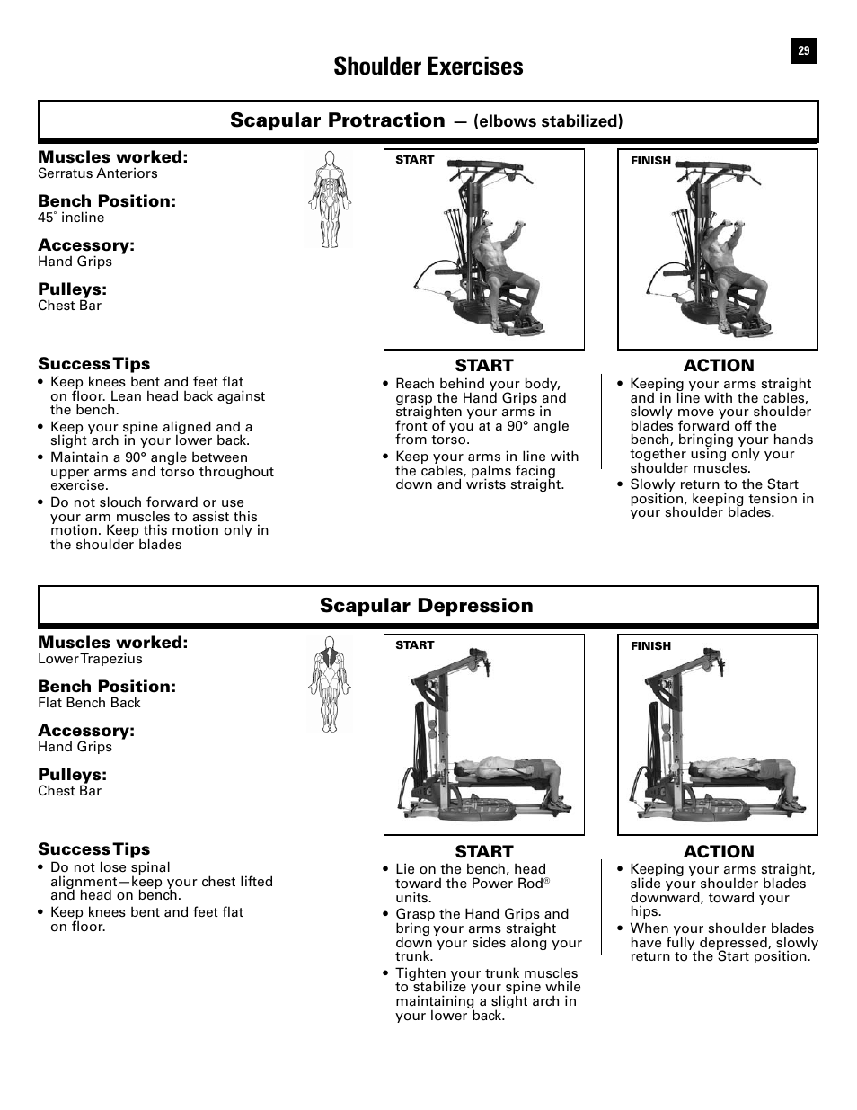 Shoulder exercises, Scapular protraction, Scapular depression | Bowflex Ultimate 2 User Manual | Page 31 / 88