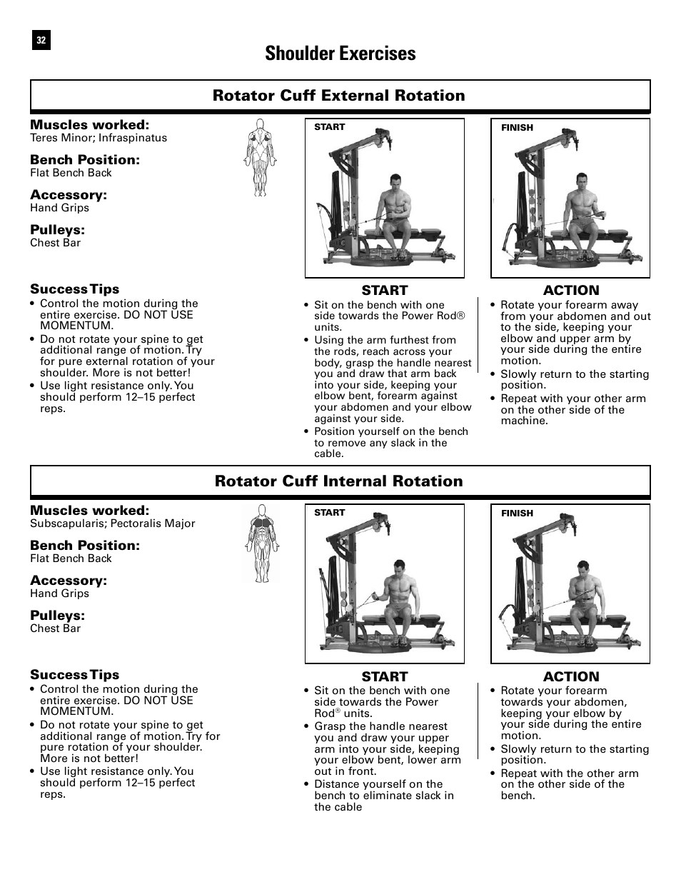 Shoulder exercises, Rotator cuff external rotation, Rotator cuff internal rotation | Bowflex Ultimate 2 User Manual | Page 34 / 88