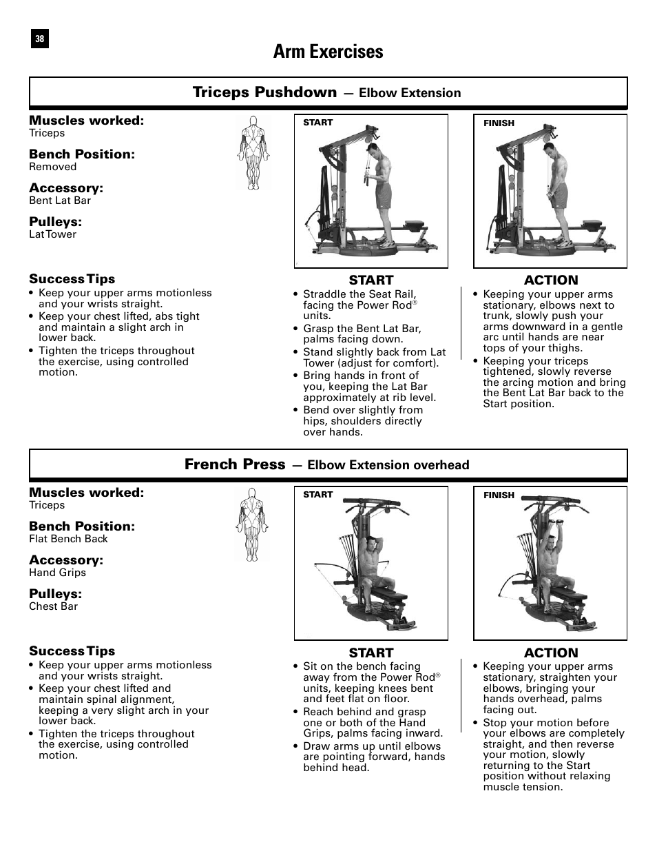 Arm exercises, Triceps pushdown, French press | Bowflex Ultimate 2 User Manual | Page 40 / 88