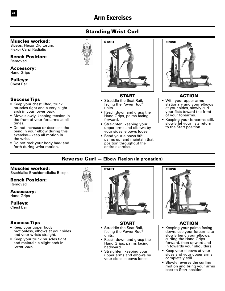 Arm exercises, Standing wrist curl, Reverse curl | Bowflex Ultimate 2 User Manual | Page 46 / 88